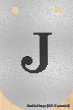 A simulated image of the stitched needlepoint design: Banner 18m Curved J Black on White. Not A.I. generated.
