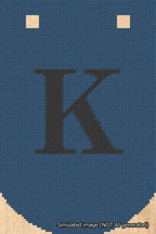 A simulated image of the stitched needlepoint design: Banner 18m Curved K Black on Blue. Not A.I. generated.
