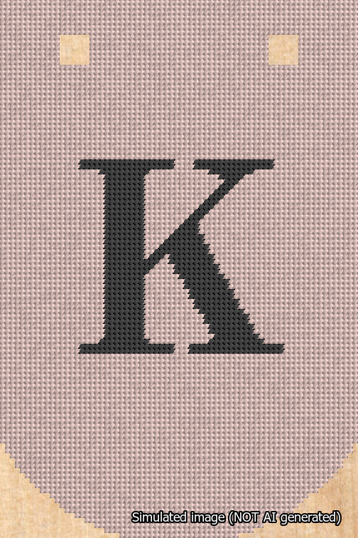 A simulated image of the stitched needlepoint design: Banner 18m Curved K Black on Pink. Not A.I. generated.