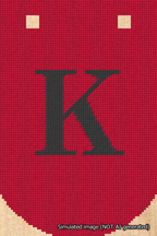 A simulated image of the stitched needlepoint design: Banner 18m Curved K Black on Red. Not A.I. generated.