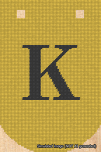 A simulated image of the stitched needlepoint design: Banner 18m Curved K Black on Yellow. Not A.I. generated.