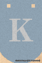 A simulated image of the stitched needlepoint design: Banner 18m Curved K White on Light Blue. Not A.I. generated.