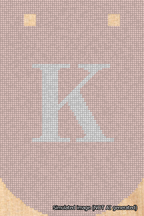 A simulated image of the stitched needlepoint design: Banner 18m Curved K White on Pink. Not A.I. generated.