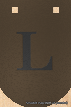 A simulated image of the stitched needlepoint design: Banner 18m Curved L Black on Brown. Not A.I. generated.