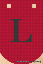 A simulated image of the stitched needlepoint design: Banner 18m Curved L Black on Red. Not A.I. generated.