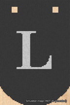 A simulated image of the stitched needlepoint design: Banner 18m Curved L White on Black. Not A.I. generated.