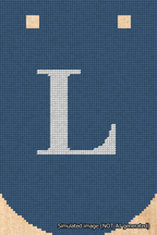 A simulated image of the stitched needlepoint design: Banner 18m Curved L White on Blue. Not A.I. generated.