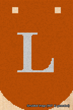 A simulated image of the stitched needlepoint design: Banner 18m Curved L White on Orange. Not A.I. generated.