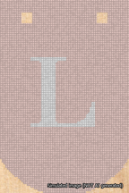 A simulated image of the stitched needlepoint design: Banner 18m Curved L White on Pink. Not A.I. generated.