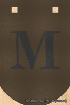A simulated image of the stitched needlepoint design: Banner 18m Curved M Black on Brown. Not A.I. generated.