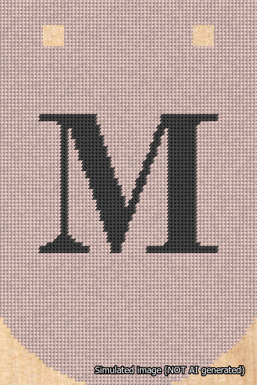 A simulated image of the stitched needlepoint design: Banner 18m Curved M Black on Pink. Not A.I. generated.