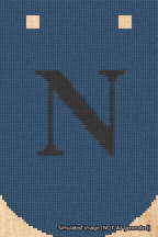 A simulated image of the stitched needlepoint design: Banner 18m Curved N Black on Blue. Not A.I. generated.