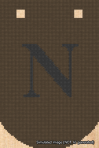 A simulated image of the stitched needlepoint design: Banner 18m Curved N Black on Brown. Not A.I. generated.