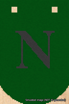 A simulated image of the stitched needlepoint design: Banner 18m Curved N Black on Green. Not A.I. generated.