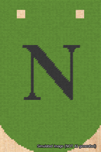 A simulated image of the stitched needlepoint design: Banner 18m Curved N Black on Light Green. Not A.I. generated.