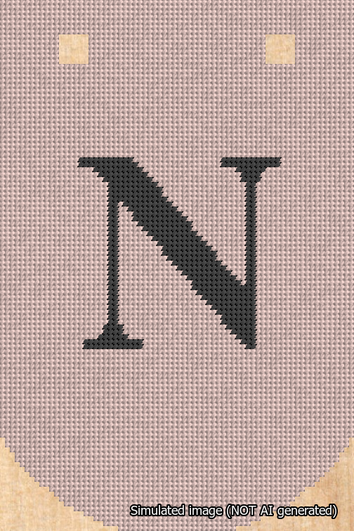 A simulated image of the stitched needlepoint design: Banner 18m Curved N Black on Pink. Not A.I. generated.