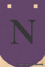 A simulated image of the stitched needlepoint design: Banner 18m Curved N Black on Purple. Not A.I. generated.