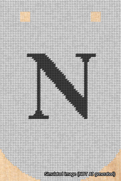 A simulated image of the stitched needlepoint design: Banner 18m Curved N Black on White. Not A.I. generated.