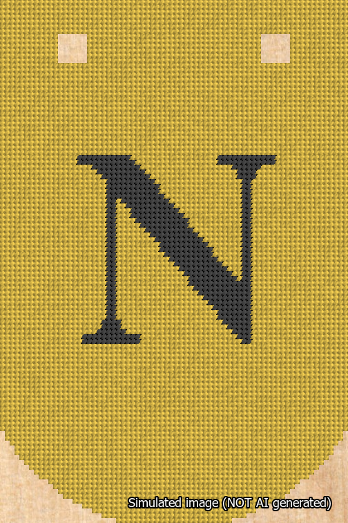 A simulated image of the stitched needlepoint design: Banner 18m Curved N Black on Yellow. Not A.I. generated.