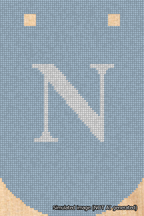 A simulated image of the stitched needlepoint design: Banner 18m Curved N White on Light Blue. Not A.I. generated.