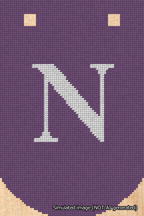 A simulated image of the stitched needlepoint design: Banner 18m Curved N White on Purple. Not A.I. generated.