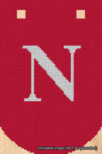 A simulated image of the stitched needlepoint design: Banner 18m Curved N White on Red. Not A.I. generated.