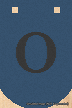 A simulated image of the stitched needlepoint design: Banner 18m Curved O Black on Blue. Not A.I. generated.