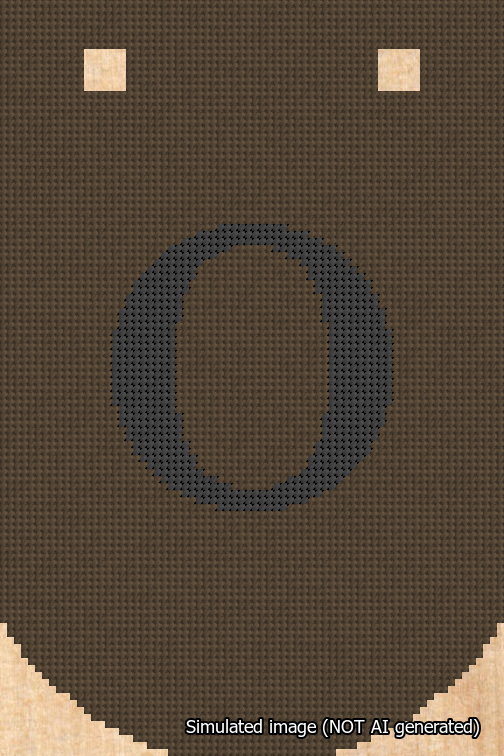 A simulated image of the stitched needlepoint design: Banner 18m Curved O Black on Brown. Not A.I. generated.