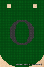 A simulated image of the stitched needlepoint design: Banner 18m Curved O Black on Green. Not A.I. generated.