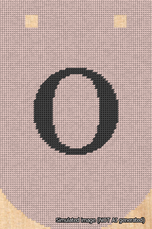A simulated image of the stitched needlepoint design: Banner 18m Curved O Black on Pink. Not A.I. generated.