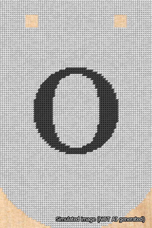 A simulated image of the stitched needlepoint design: Banner 18m Curved O Black on White. Not A.I. generated.