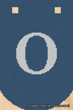 A simulated image of the stitched needlepoint design: Banner 18m Curved O White on Blue. Not A.I. generated.