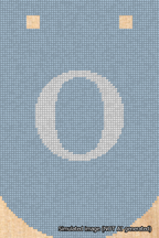 A simulated image of the stitched needlepoint design: Banner 18m Curved O White on Light Blue. Not A.I. generated.