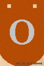 A simulated image of the stitched needlepoint design: Banner 18m Curved O White on Orange. Not A.I. generated.