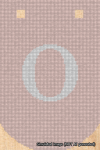 A simulated image of the stitched needlepoint design: Banner 18m Curved O White on Pink. Not A.I. generated.