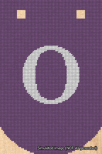 A simulated image of the stitched needlepoint design: Banner 18m Curved O White on Purple. Not A.I. generated.