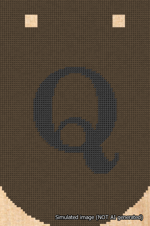 A simulated image of the stitched needlepoint design: Banner 18m Curved Q Black on Brown. Not A.I. generated.