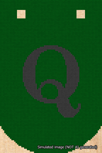 A simulated image of the stitched needlepoint design: Banner 18m Curved Q Black on Green. Not A.I. generated.