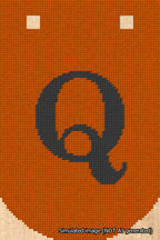 A simulated image of the stitched needlepoint design: Banner 18m Curved Q Black on Orange. Not A.I. generated.