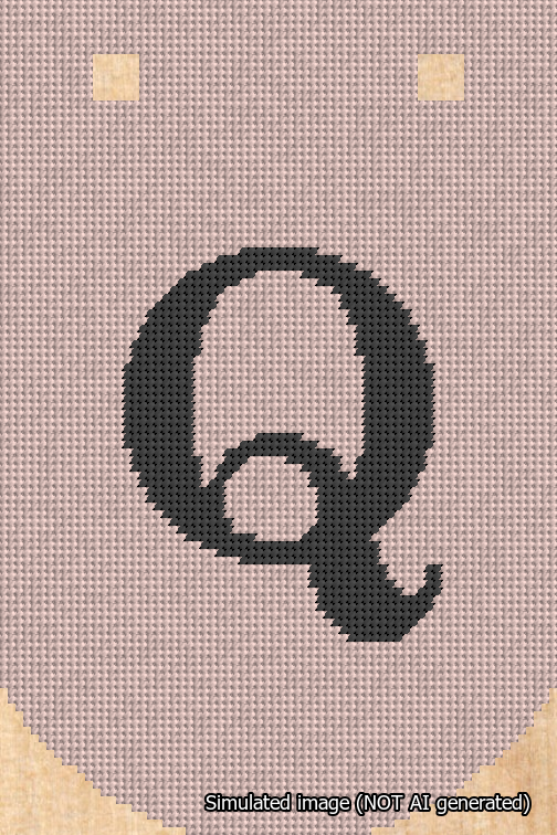 A simulated image of the stitched needlepoint design: Banner 18m Curved Q Black on Pink. Not A.I. generated.