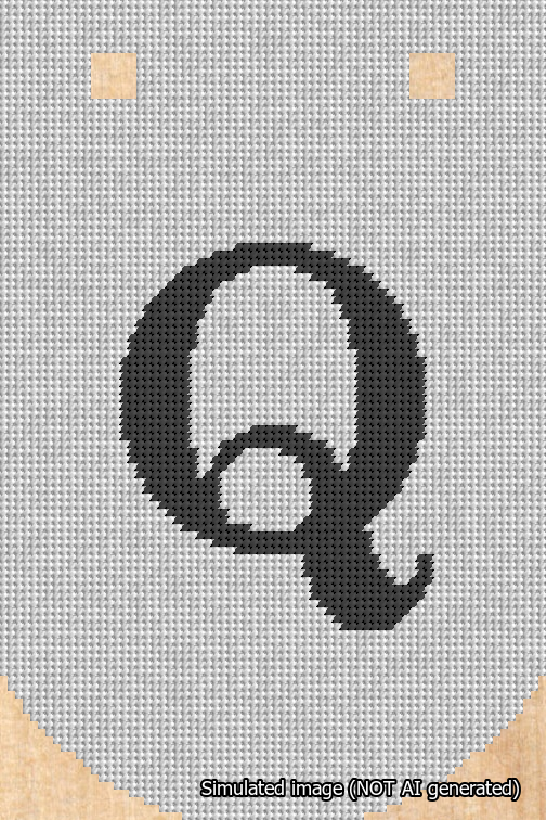 A simulated image of the stitched needlepoint design: Banner 18m Curved Q Black on White. Not A.I. generated.
