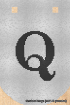 A simulated image of the stitched needlepoint design: Banner 18m Curved Q Black on White. Not A.I. generated.