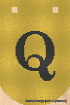 A simulated image of the stitched needlepoint design: Banner 18m Curved Q Black on Yellow. Not A.I. generated.