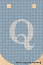 A simulated image of the stitched needlepoint design: Banner 18m Curved Q White on Light Blue. Not A.I. generated.