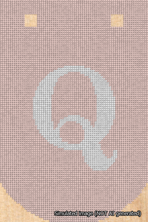 A simulated image of the stitched needlepoint design: Banner 18m Curved Q White on Pink. Not A.I. generated.