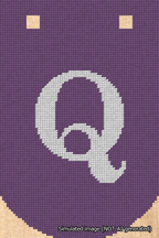 A simulated image of the stitched needlepoint design: Banner 18m Curved Q White on Purple. Not A.I. generated.