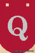 A simulated image of the stitched needlepoint design: Banner 18m Curved Q White on Red. Not A.I. generated.