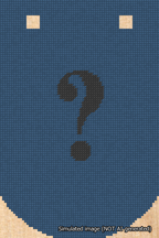 A simulated image of the stitched needlepoint design: Banner 18m Curved Question Black on Blue. Not A.I. generated.