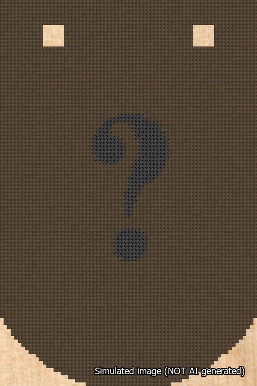A simulated image of the stitched needlepoint design: Banner 18m Curved Question Black on Brown. Not A.I. generated.