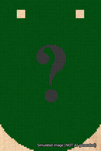 A simulated image of the stitched needlepoint design: Banner 18m Curved Question Black on Green. Not A.I. generated.